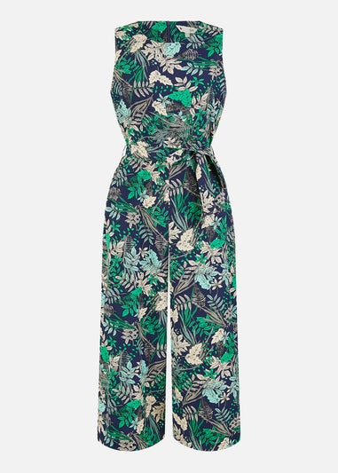 Yumi Navy Leaf Culotte Jumpsuit