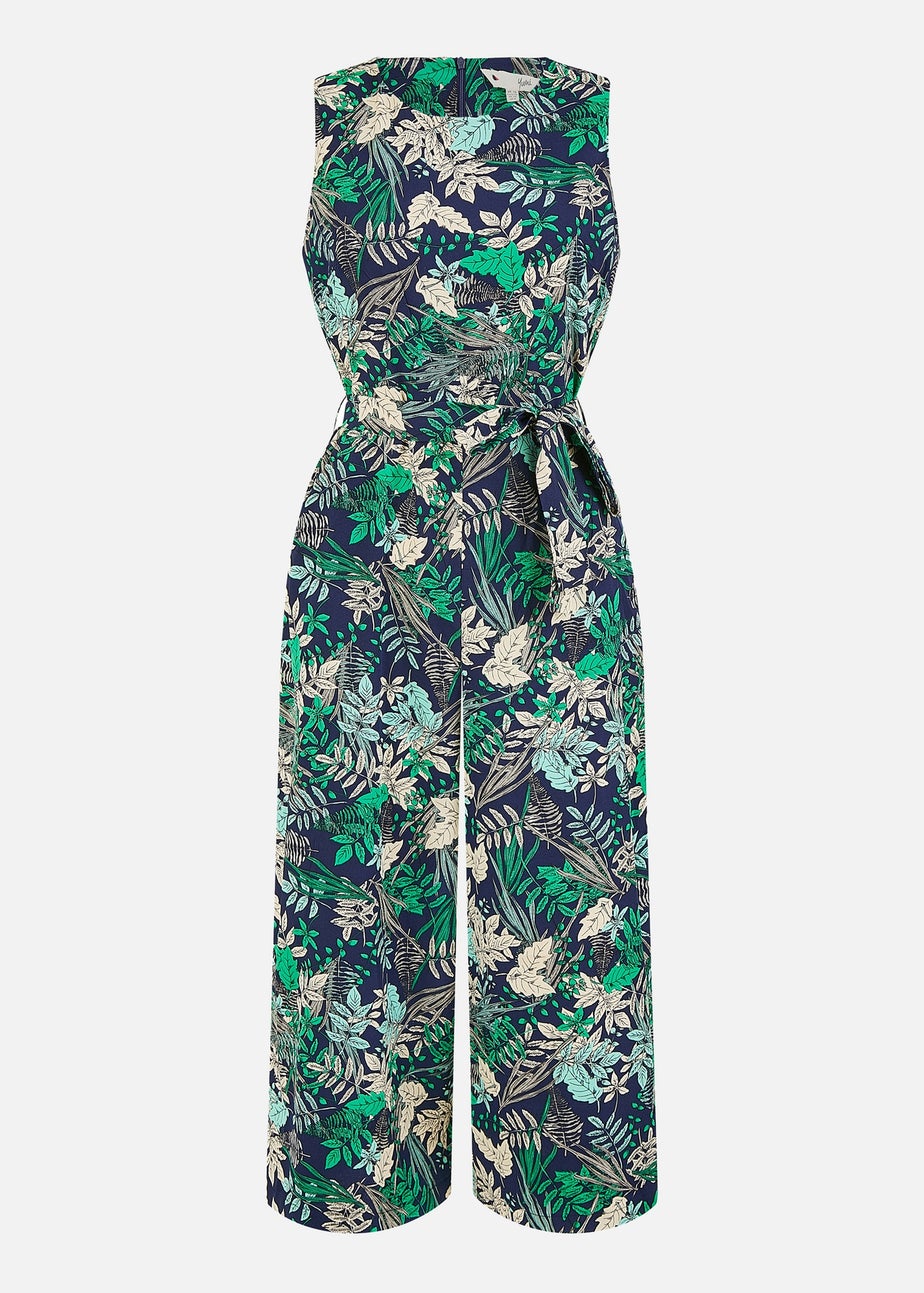 Yumi Navy Leaf Culotte Jumpsuit