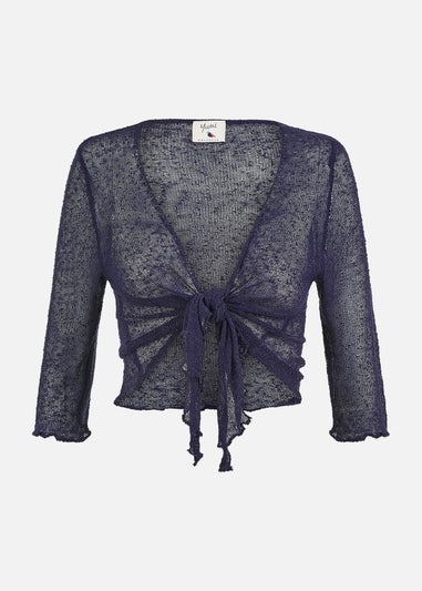 Yumi Navy Popcorn Yarn Tie Front Bolero