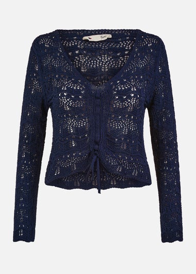 Yumi Navy Crochet Top With Front Ruching