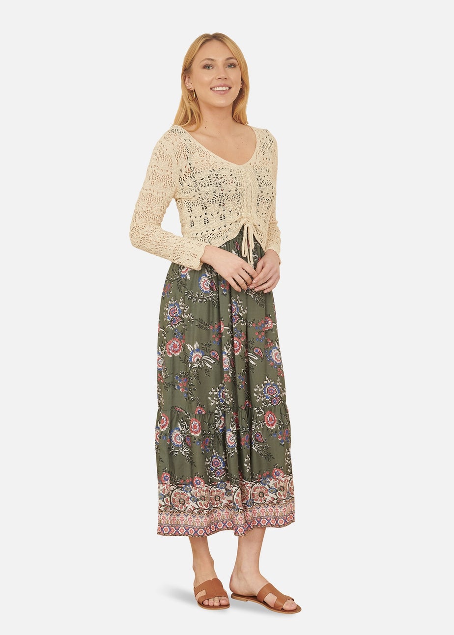 Yumi Beige Crochet Top With Front Ruching