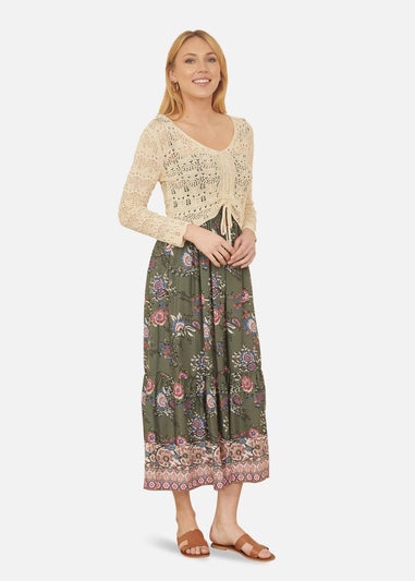 Yumi Beige Crochet Top With Front Ruching