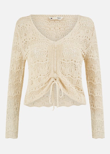Yumi Beige Crochet Top With Front Ruching