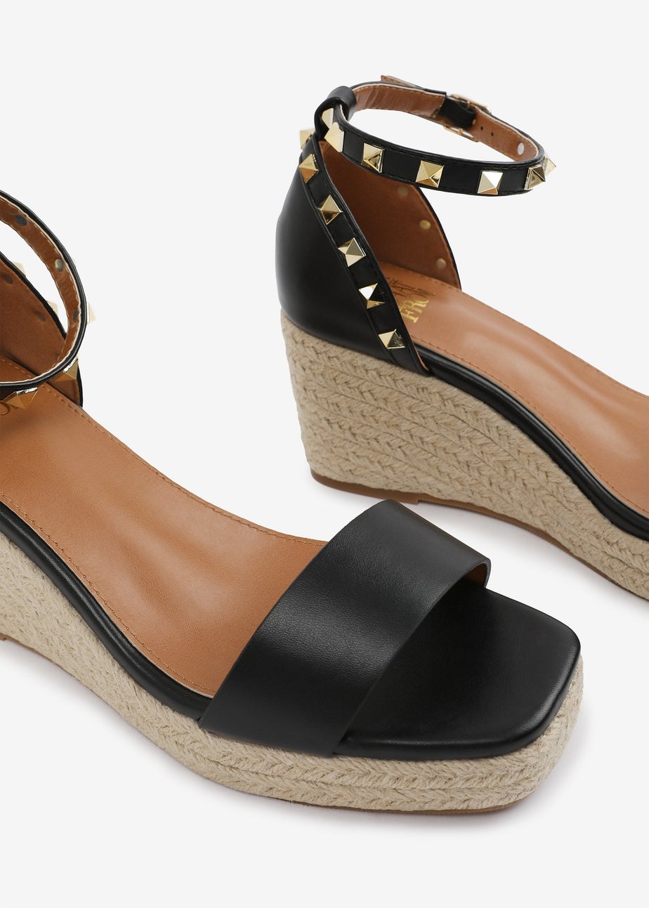 Where's That From BlackPU Presley wide-fit Wedge Sandals With Gladiator-Ankle-Strap