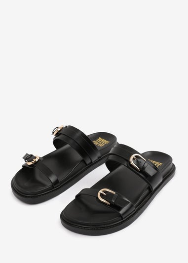 Where's That From BlackPU Abrina Flatform Sandal With Double-Buckle-Strap Details