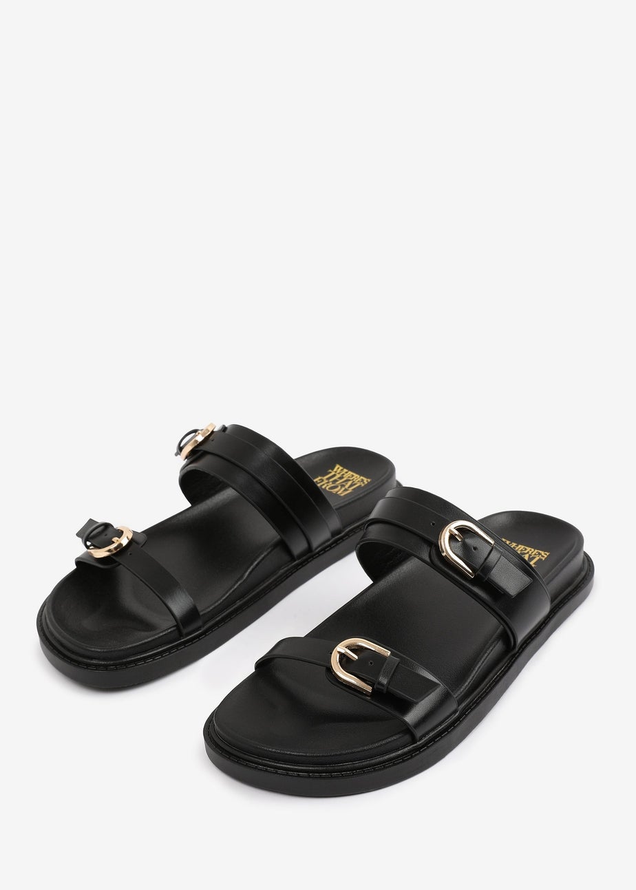 Where's That From BlackPU Abrina Flatform Sandal With Double-Buckle-Strap Details