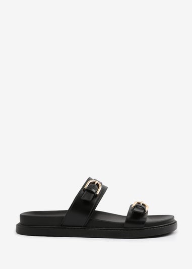 Where's That From BlackPU Abrina Flatform Sandal With Double-Buckle-Strap Details