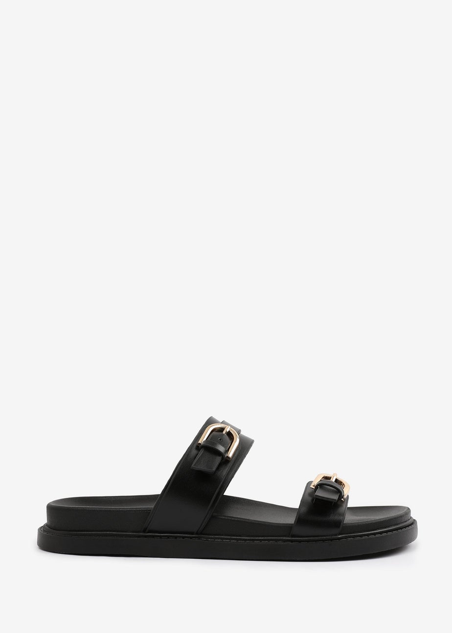 Where's That From BlackPU Abrina Flatform Sandal With Double-Buckle-Strap Details