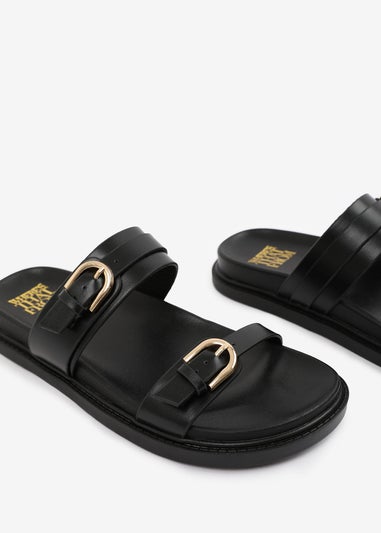 Where's That From BlackPU Abrina Flatform Sandal With Double-Buckle-Strap Details