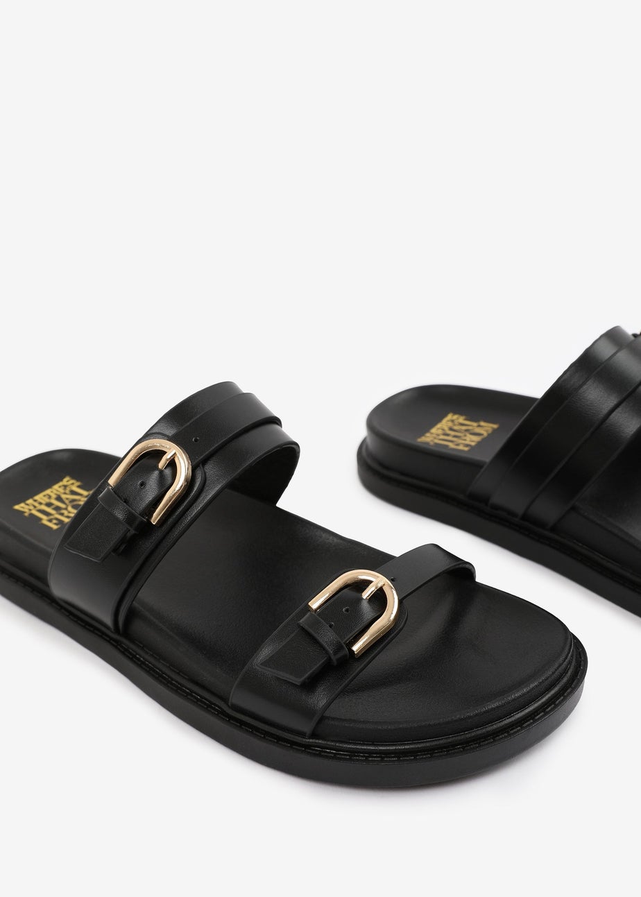 Where's That From BlackPU Abrina Flatform Sandal With Double-Buckle-Strap Details