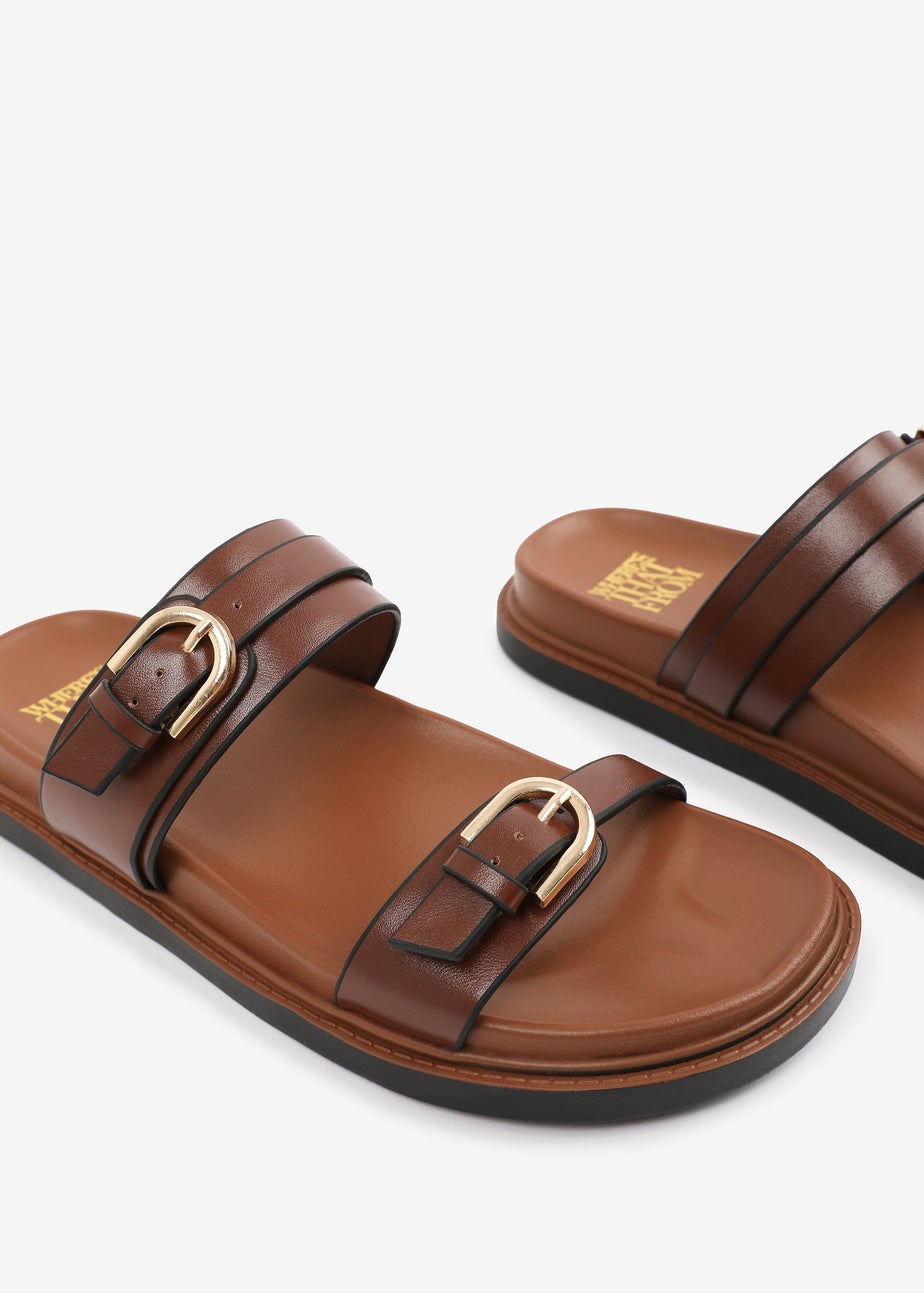 Where's That From TanPU Abrina Flatform Sandal With Double-Buckle-Strap Details