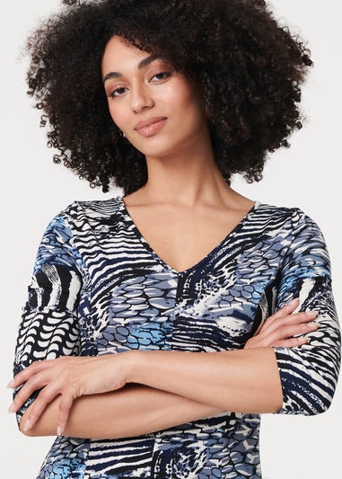 Izabel London Blue Abstract V-Neck Midi Dress