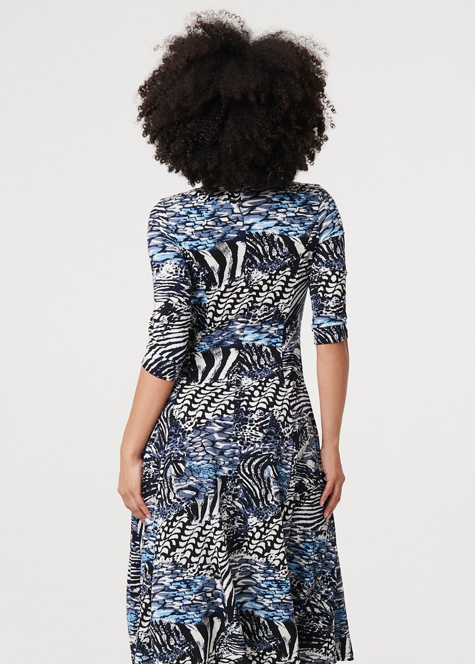 Izabel London Blue Abstract V-Neck Midi Dress