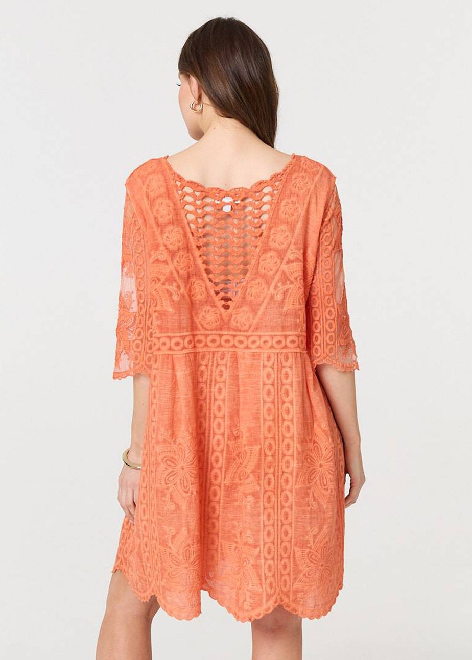 Izabel London Orange Lace Mesh Textured Mini Dress
