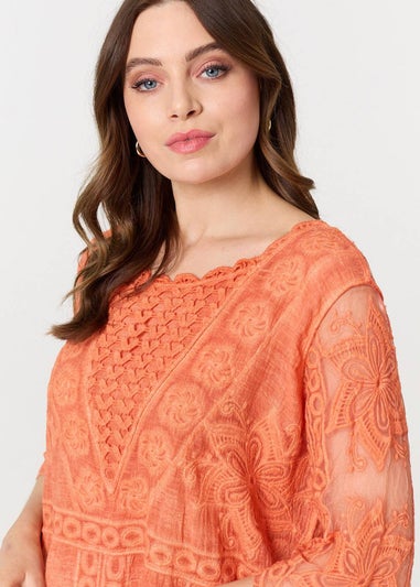 Izabel London Orange Lace Mesh Textured Mini Dress