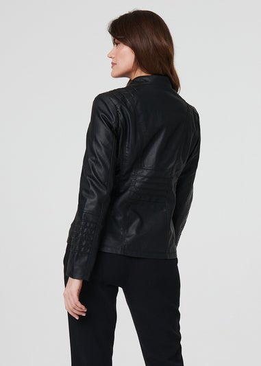 Izabel London Black Faux Leather High Neck Zip Front Jacket