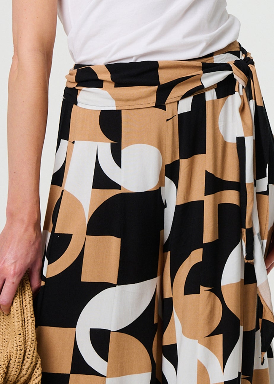 Izabel London Beige Abstract High Waist Wide Leg Trousers