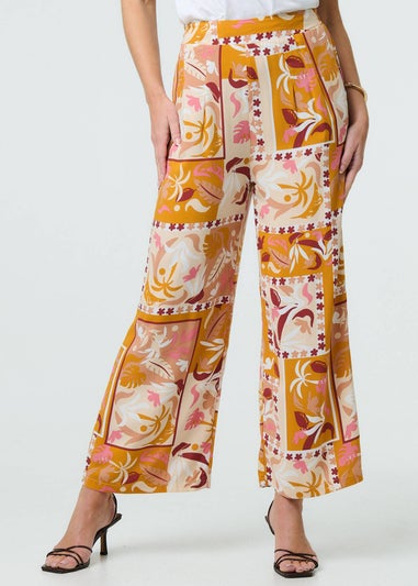Izabel London Orange Patchwork Print High Waist Wide Leg Trousers