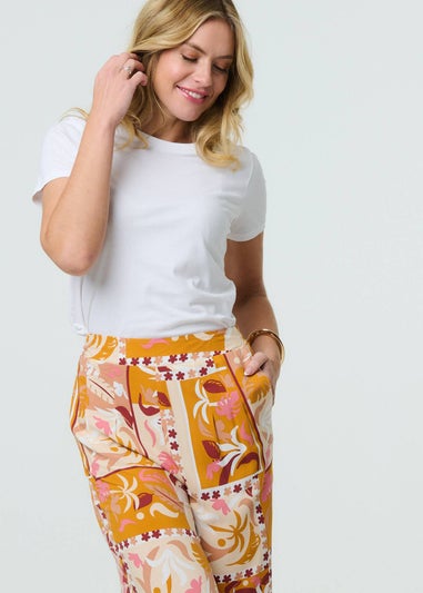 Izabel London Orange Patchwork Print High Waist Wide Leg Trousers