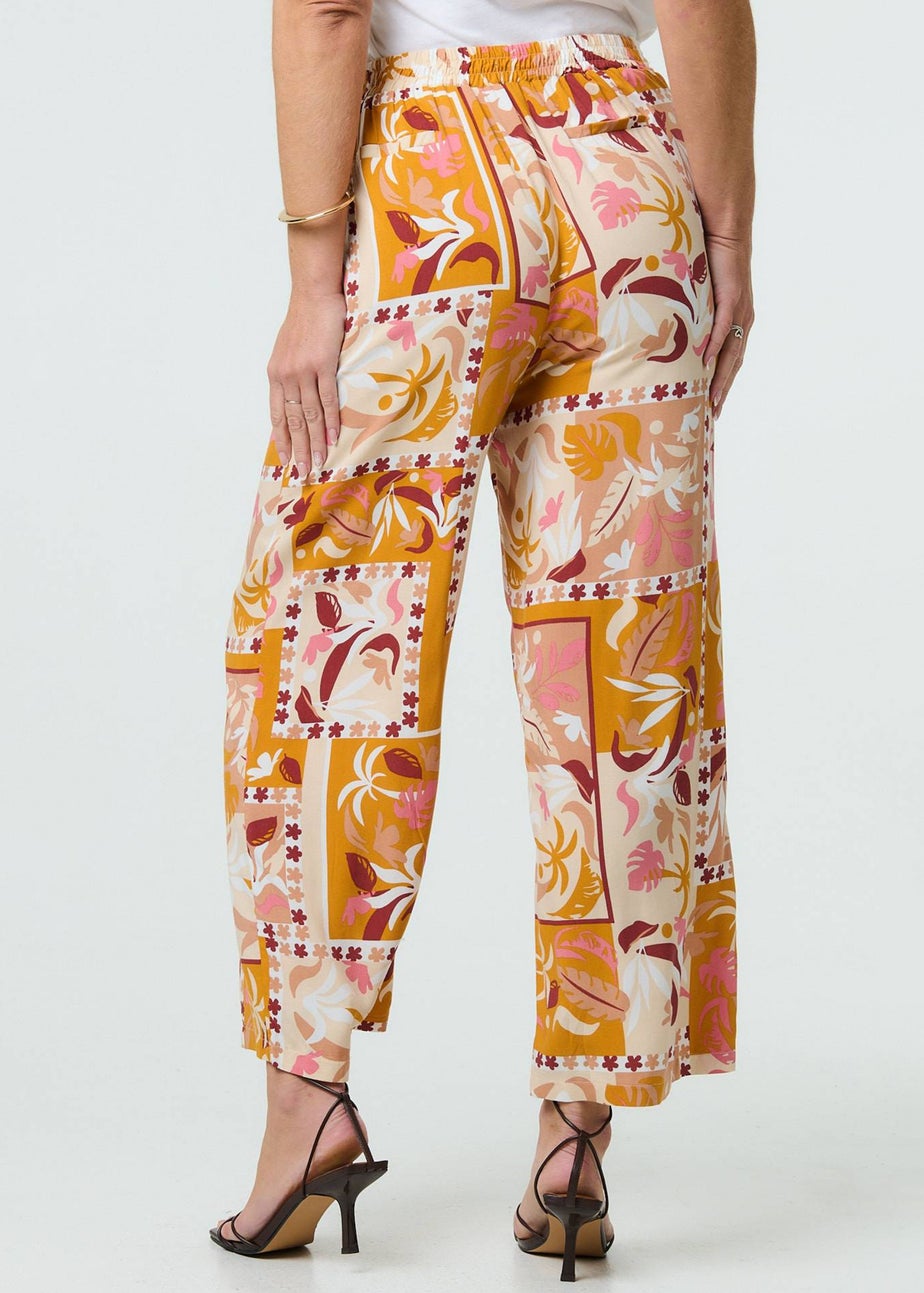 Izabel London Orange Patchwork Print High Waist Wide Leg Trousers