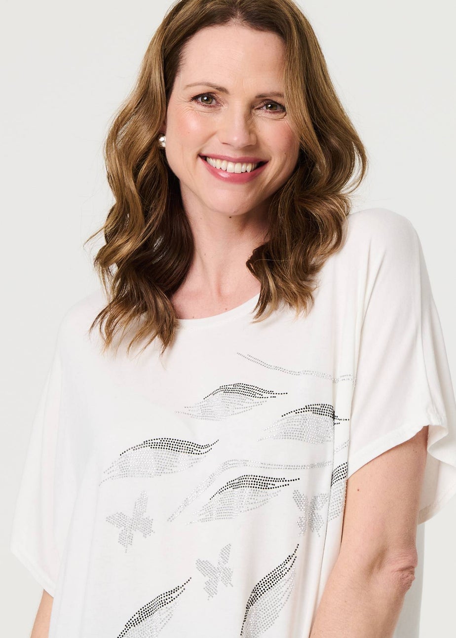 Izabel London White Sparkly Embellished Relaxed T-Shirt