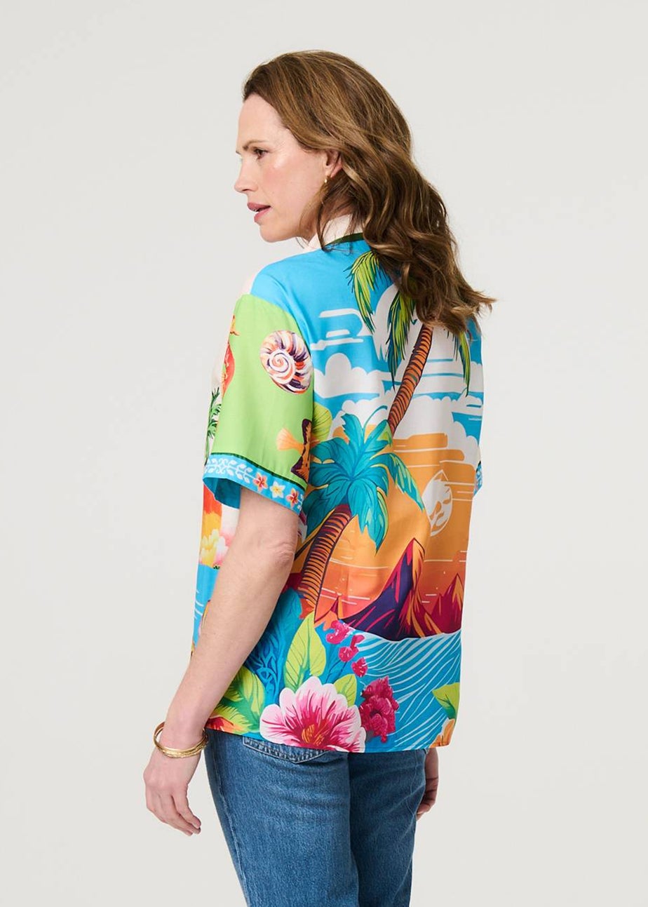 Izabel London White Tropical Print Short Sleeve Shirt