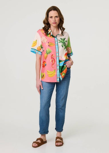 Izabel London White Tropical Print Short Sleeve Shirt