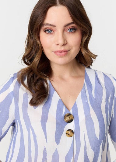Izabel London Blue Animal Print 3/4 Flared Sleeve Blouse