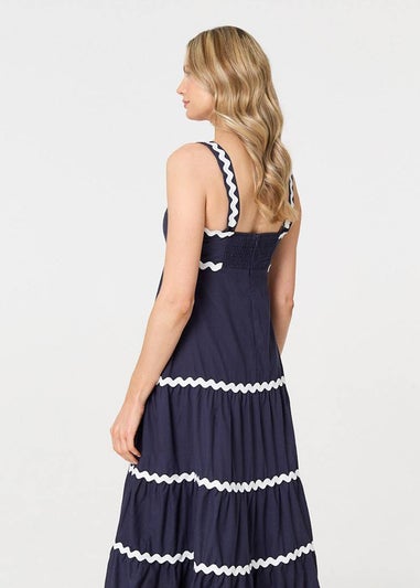 Izabel London Navy Zig Zag Trim Sleeveless Tiered Midi Dress