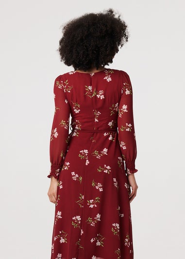 Izabel London Red Floral Sheer Layer Tie Waist Maxi Dress