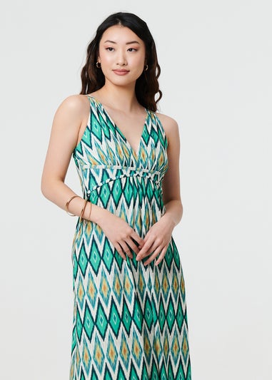 Izabel London Green Abstract Print Sleeveless V-Neck Maxi Dress