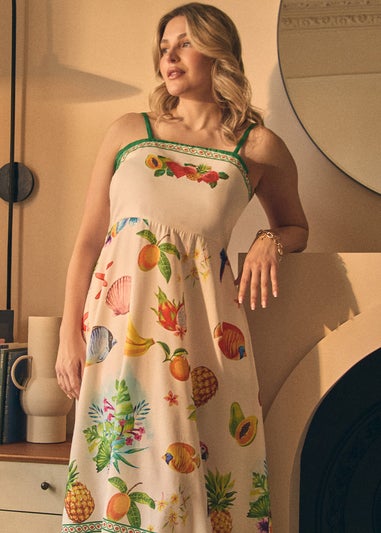 Izabel London Green Border Print Cami Strap Midi Dress