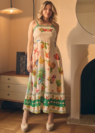 Izabel London Green Border Print Cami Strap Midi Dress