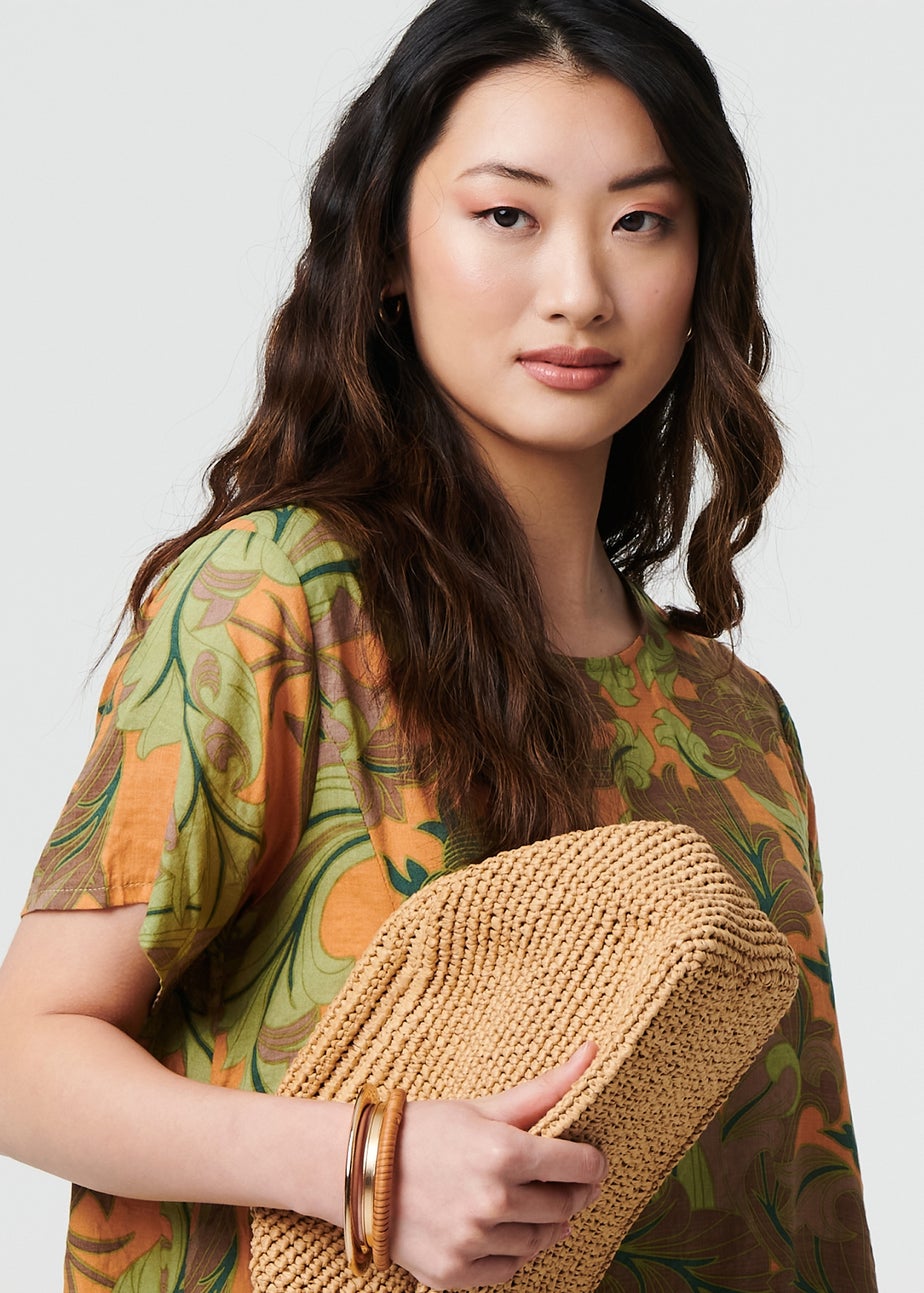 Izabel London Green Leaf Print Short Sleeve Shift Short Dress