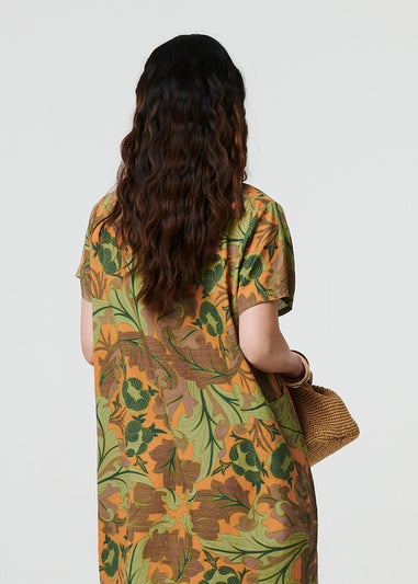 Izabel London Green Leaf Print Short Sleeve Shift Short Dress