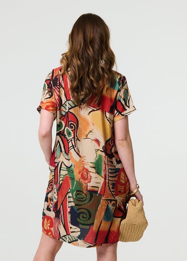 Izabel London Orange Abstract Print Relaxed Short Shift Dress