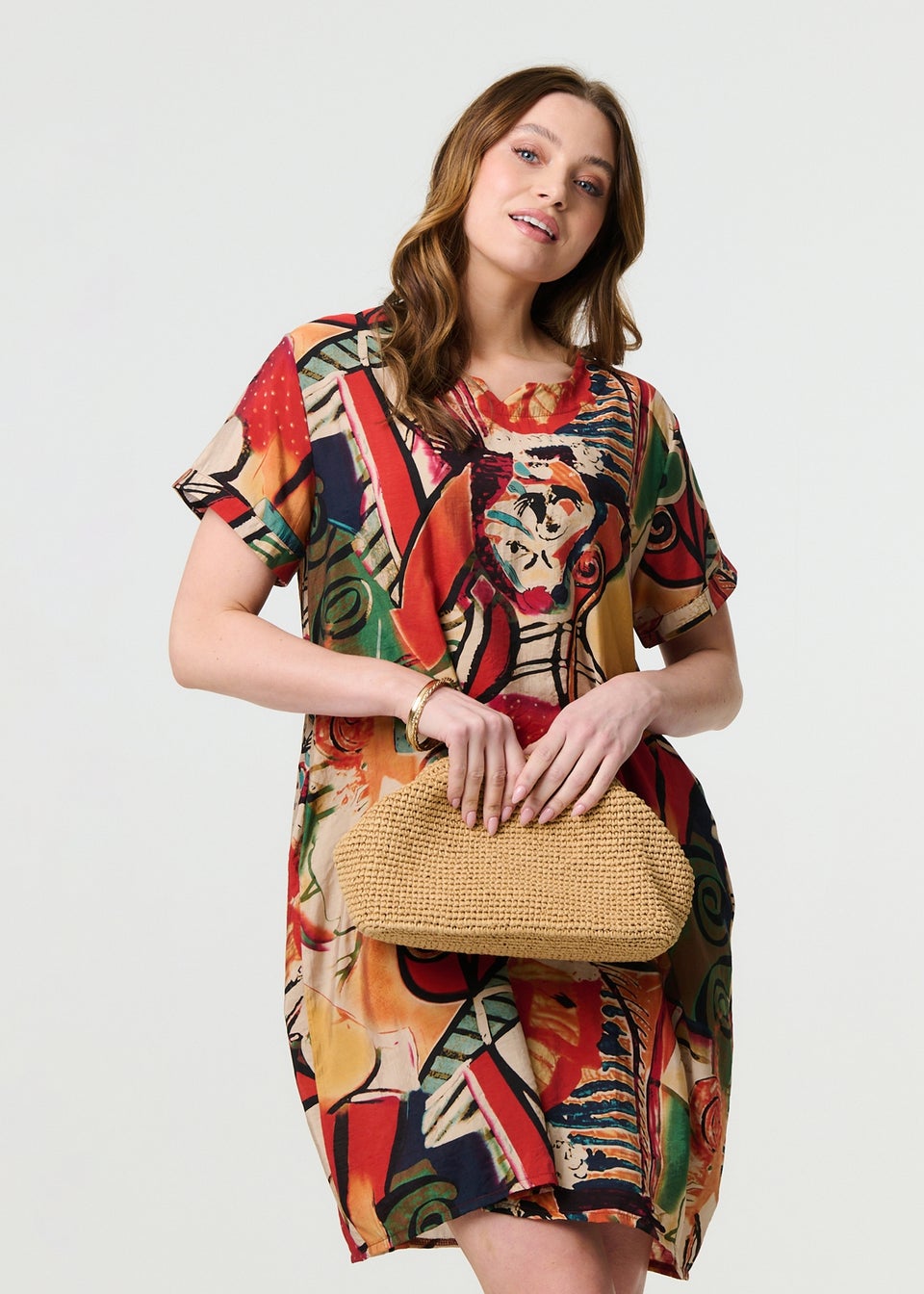 Izabel London Orange Abstract Print Relaxed Short Shift Dress