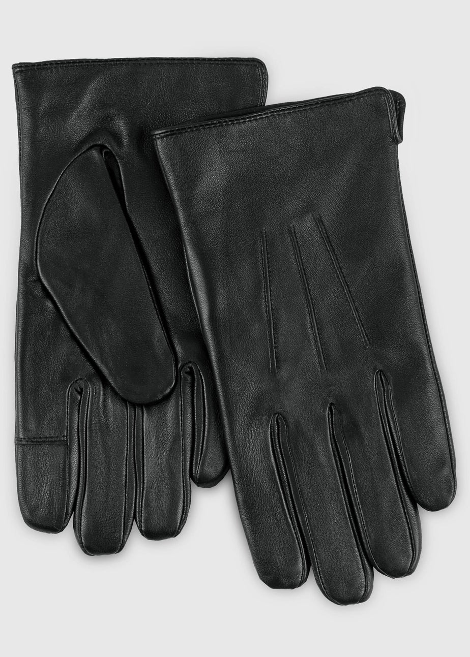Totes Isotoner Black Smartouch Water Repellent 3 Point Leather Gloves