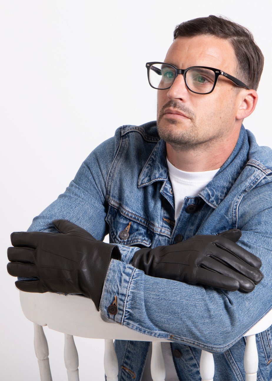 Totes Isotoner Black Smartouch Water Repellent 3 Point Leather Gloves