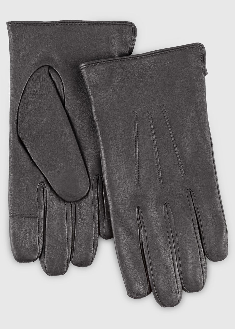 Totes Isotoner Grey Smartouch Water Repellent 3 Point Leather Gloves