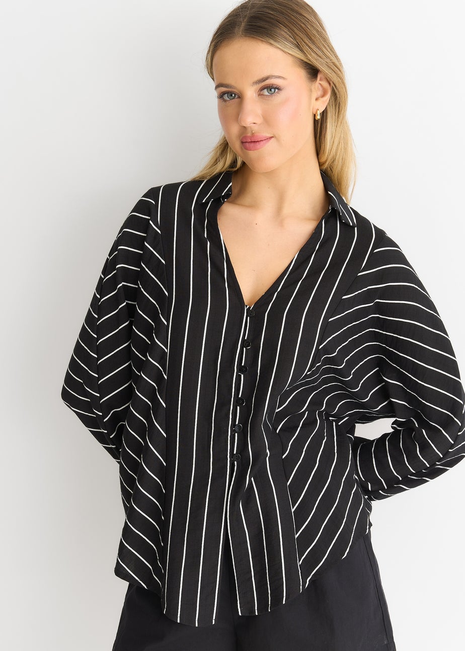Gini London Black Long Sleeve Batwing Stripe Shirt