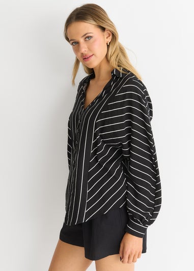 Gini London Black Long Sleeve Batwing Stripe Shirt