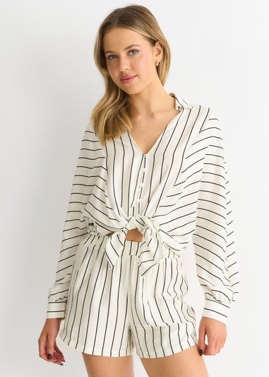 Gini London Cream Long Sleeve Batwing Stripe Shirt