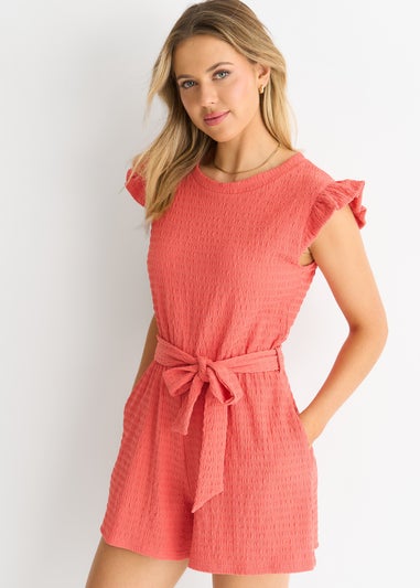 Gini London Coral Stretch Texture Frill Elasticated Waist Playsuit