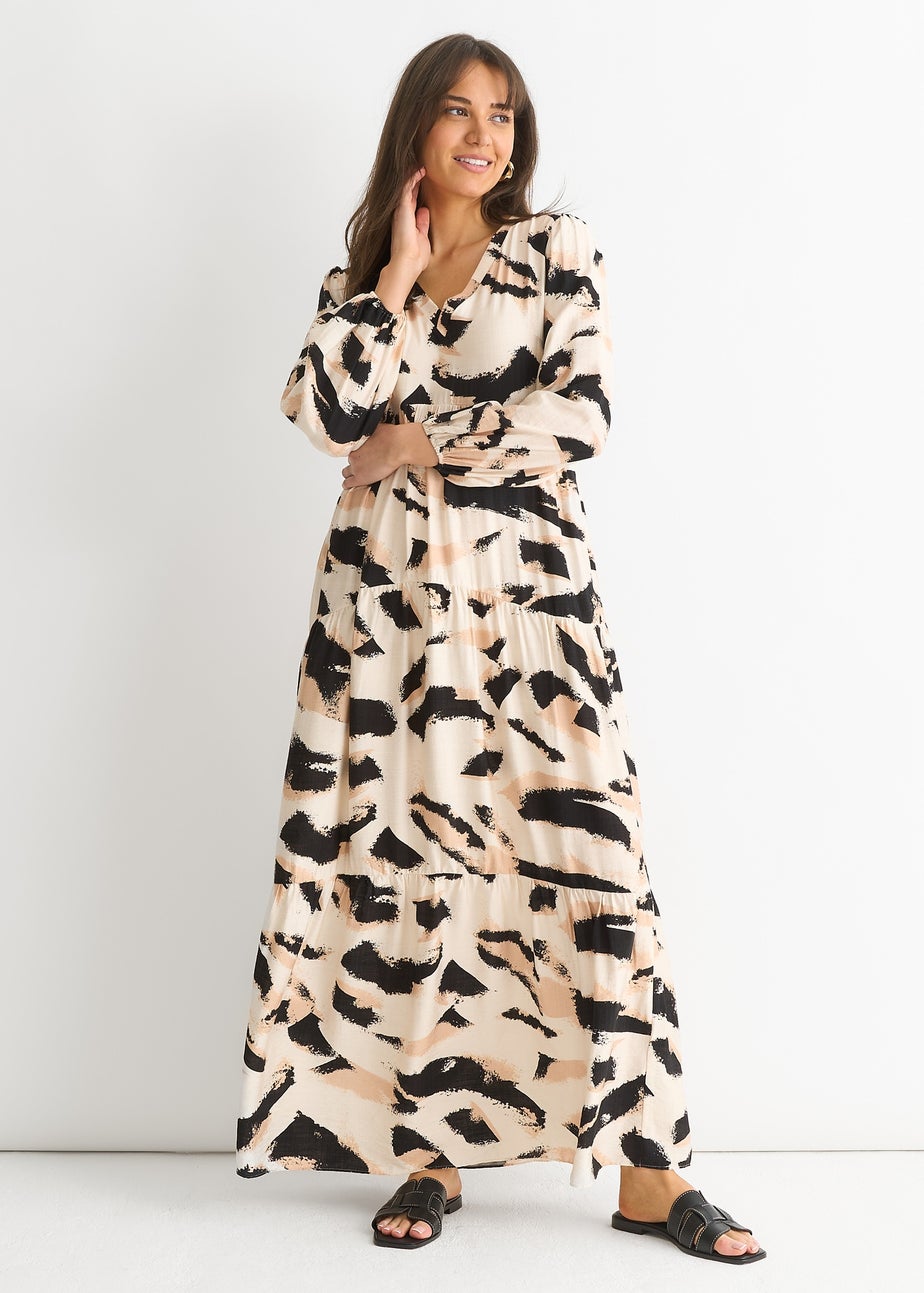 Gini London Cream Animal Print Smock Maxi Dress