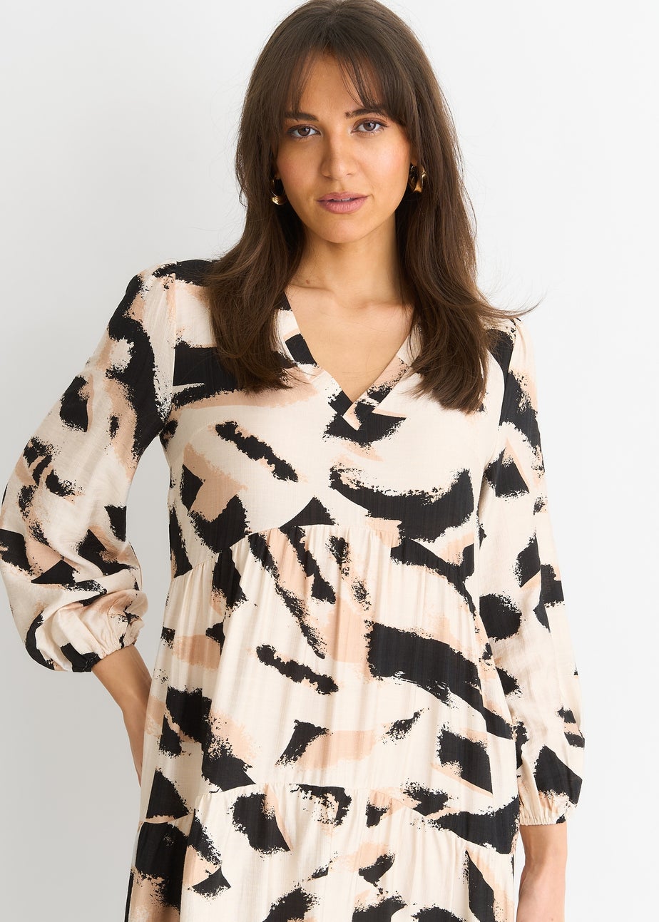 Gini London Cream Animal Print Smock Maxi Dress
