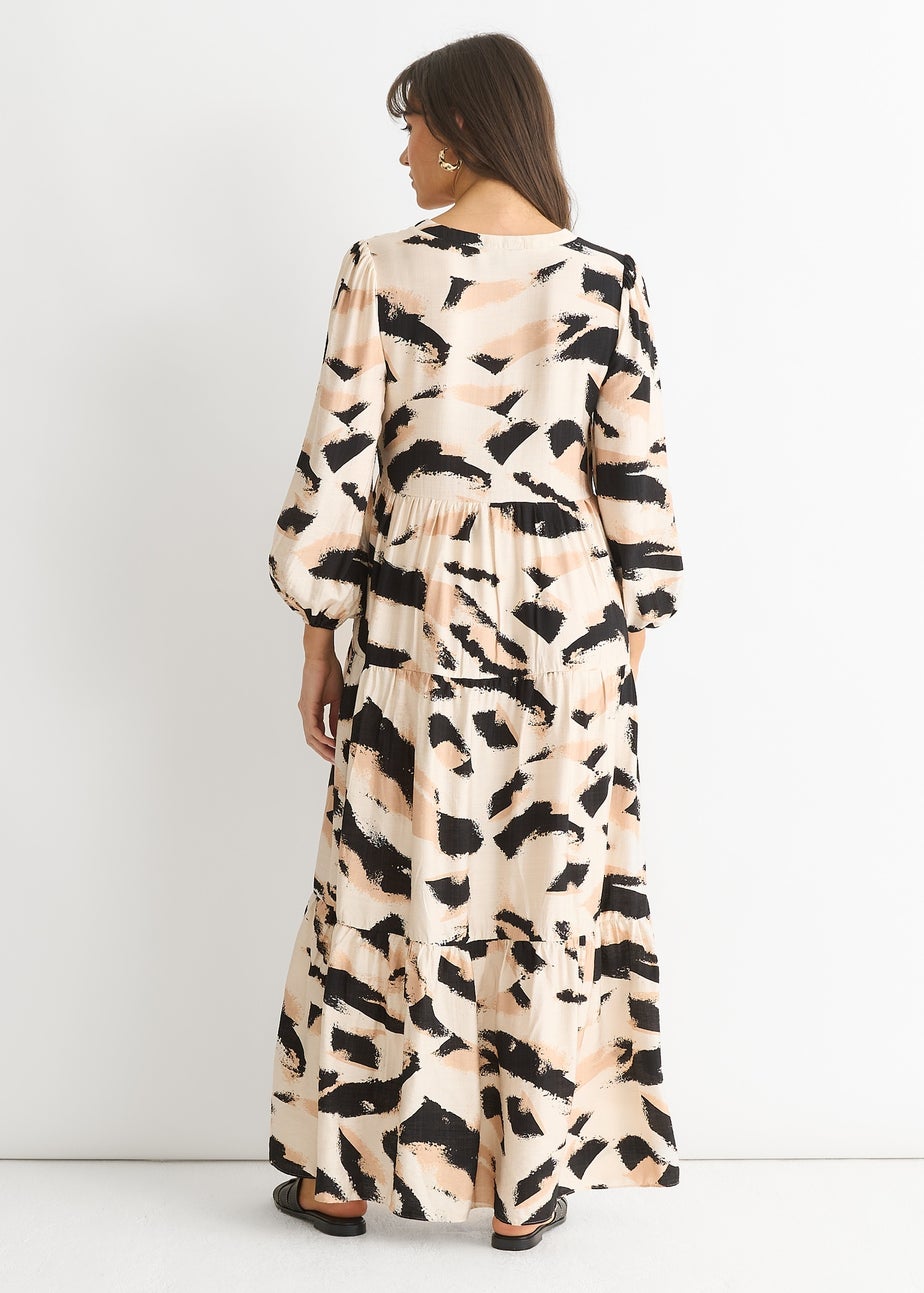 Gini London Cream Animal Print Smock Maxi Dress
