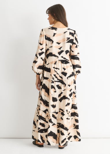 Gini London Cream Animal Print Smock Maxi Dress