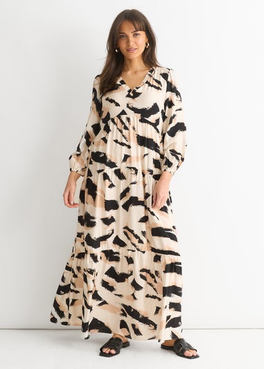 Gini London Cream Animal Print Smock Maxi Dress