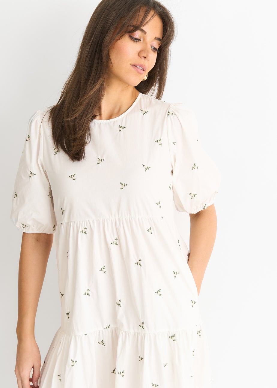 Gini London White Broderie Cotton Smock Midi Dress